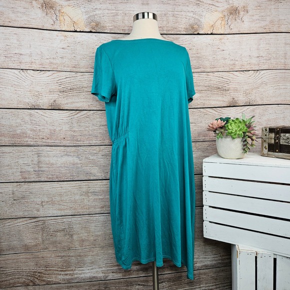 Eileen Fisher Dress Knit Short Sleeve Casual Comfy Teal Green‎ Small Petite - Picture 1 of 5